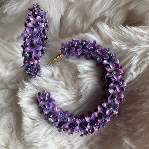 Purple Floral Hoop Earrings Large